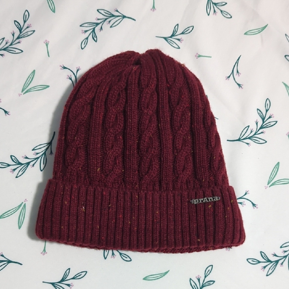 Prana Burgundy Cable Knit Beanie